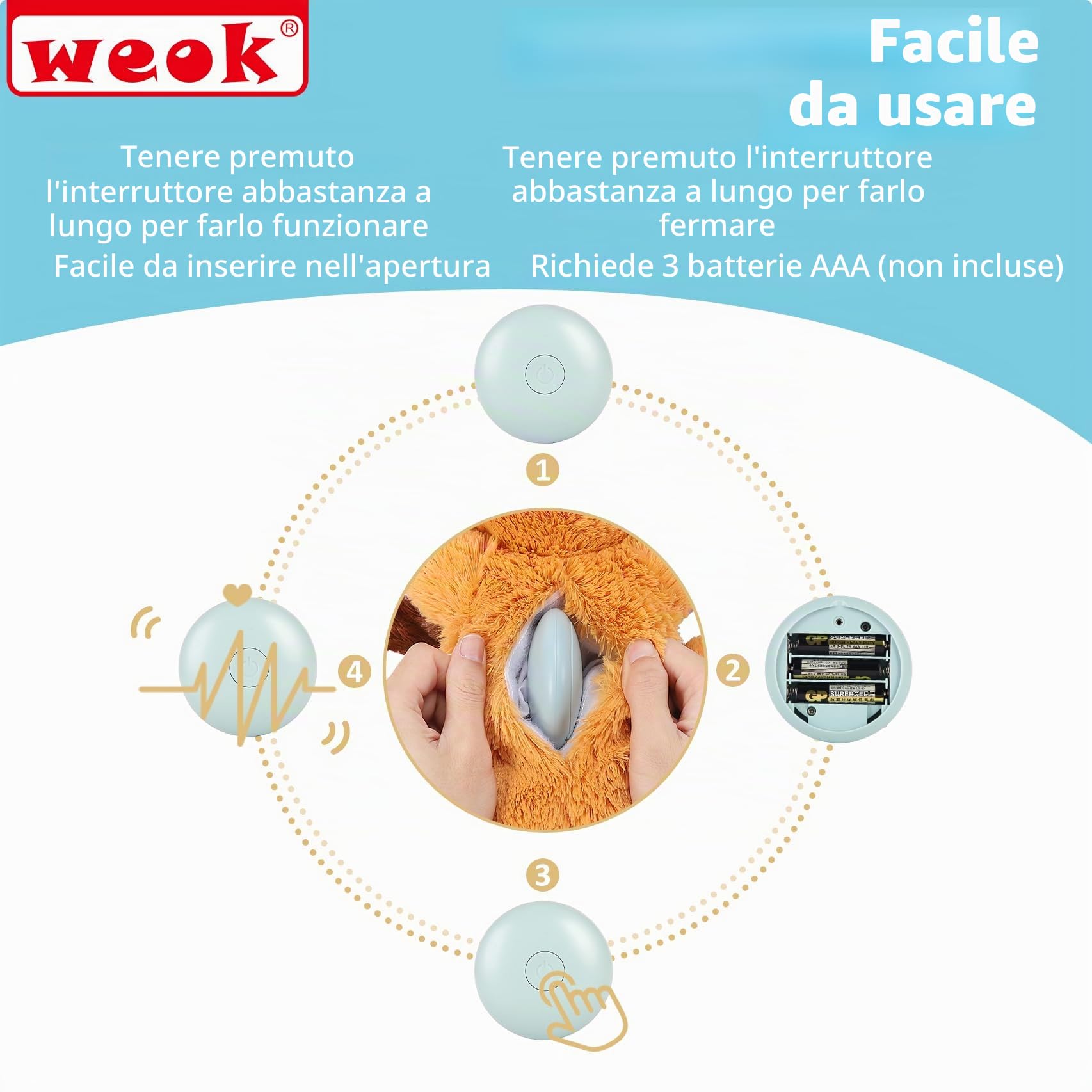 WEOK Giocattolo per cuccioli, battito cardiaco per cani, per alleviare l'ansia, per alleviare il battito cardiaco, per cani e gatti