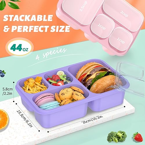 Miniatura 3 de Enstphjoy Lonchera Bento  Paquete de 4 recipientes de aperitivos para preparación de comidas, apto para microondas, lonchera de 4 compartimentos,