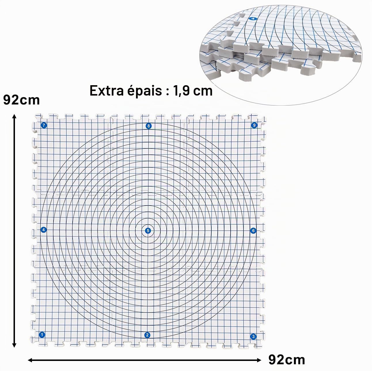 Tapis de Blocage Extra épais de 1,9 cm pour Tricot et Crochet, Avec 100 épingles en T et Grilles de Blocage à Emboîter (32 x 32 cm, Lot de 9 Avec Sac de Rangement)
