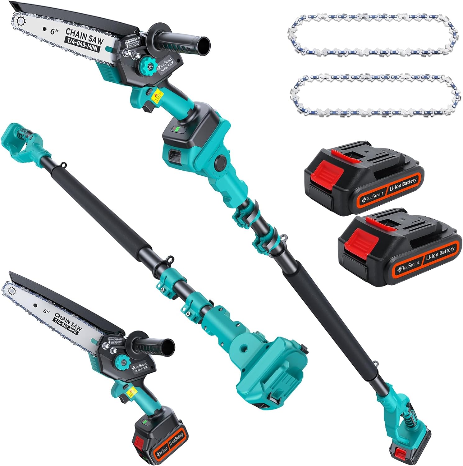 INCOMPLETE *Cordless Pole Saw&Mini Chainsaw,2-IN-1 6 inch Electric Handheld Chain Saw with 2pcs 2000mAh Rechargeable Batteries,Pole Saws with Extension Pole for Tree Trimming Wood Cutting,Ideal Gifts for Men Dad Blue Csp06-b2
