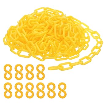 PATIKIL Plastic Chain Links, 30 Feet Safety Chains, Yellow Plastic Chains for Barriers, Crowd Control, Queue Lines, Parking, Fences, Gate, Concerts, and Decoration