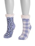 Women's Cabin Cozy Sock 2 Pairs Purple Polka Dots Pair Dot Plaid-L/XL S/M