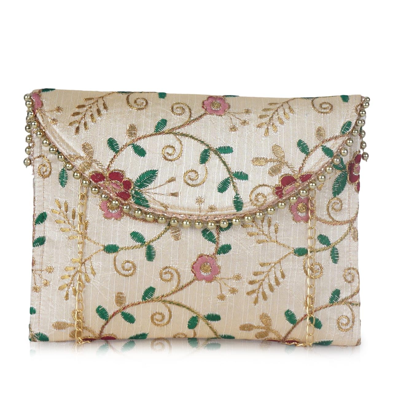 Women's Ethnic Embroidered Clutch Purse – Stylish Designer Evening Party Sling Bag with Beaded Chain | Multi-Purpose Traditional Handbag for Weddings, Festivals & Gifting-image-24
