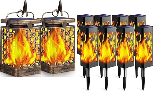 TomCare Luces solares mejoradas con llama parpadeante para exteriores