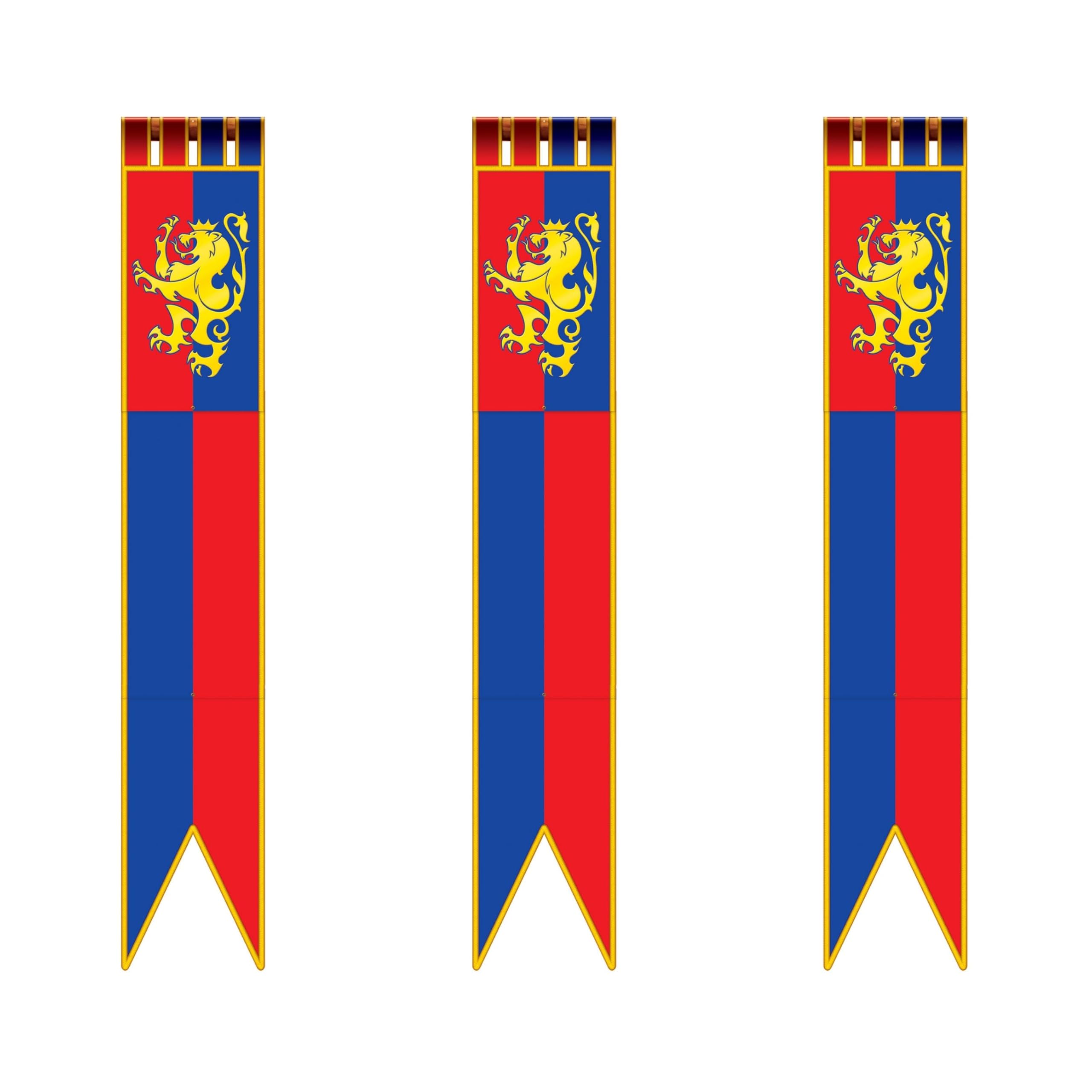 Beistle Jointed Medieval Pull-Down Cutout Decorations – 3 Pack, Castle Hanging Banner, Knight Heraldic Lion Display, Renaissance Party Supplies, Royal Pennant Flags, Historic Backdrop Accents, 6'