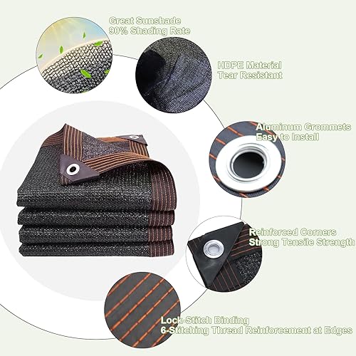 Miniatura 4 de Tela de sombra 90% negra, 10 x 20 pies, protector solar con ojales, cubierta de tela para sombra de jardín, lona de malla de polietileno de alta