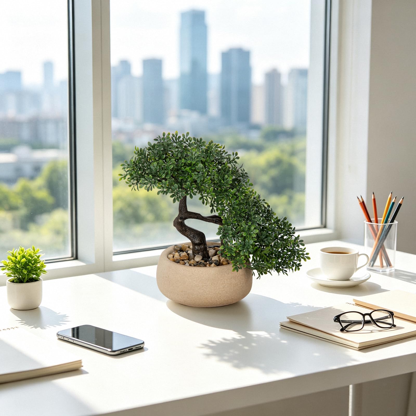 Bonsai artificiale, bonsai Podocarpus, piante artificiali decorative come