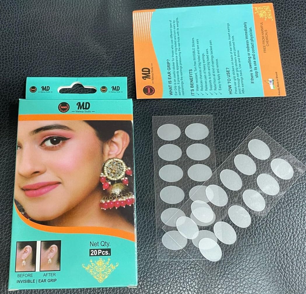 MD Makeup Studio Invisible Ear Support Patches, 20 Pieces, Water-resistant Earring Backing Support for Heavy Earrings-image-18