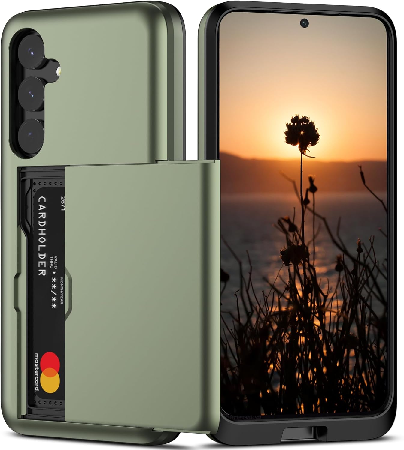 Nvollnoe for Samsung S24 Case with Card Holder Dual Layer Heavy Duty Protective Case Hidden Card Slot Slim Wallet Case for Samsung S24 6.1''(Green)