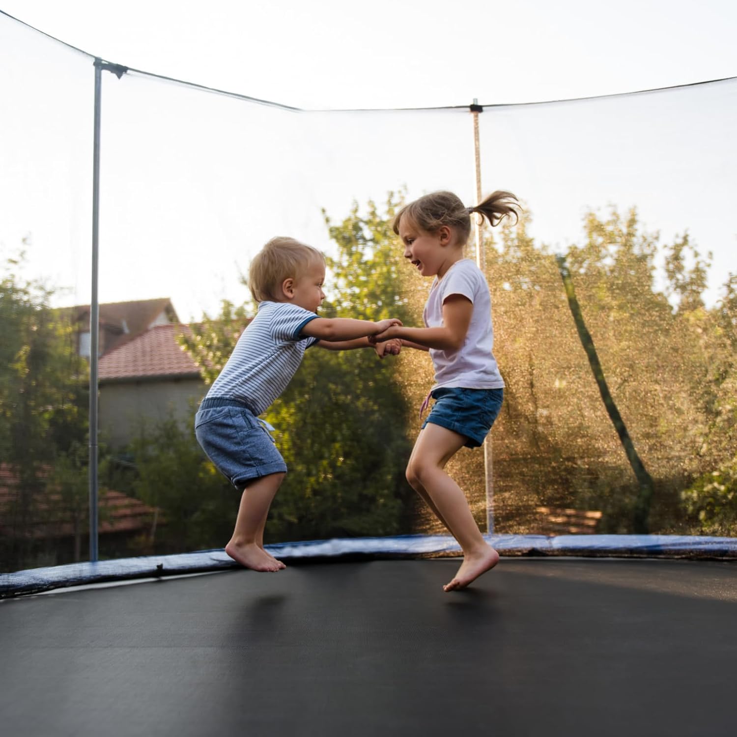 Trampoline Safety Net Replacement 12ft Enclosure Netting with Adjustable Straps & 2 Zippers Weather-Resistant for 8 Straight Poles Frame