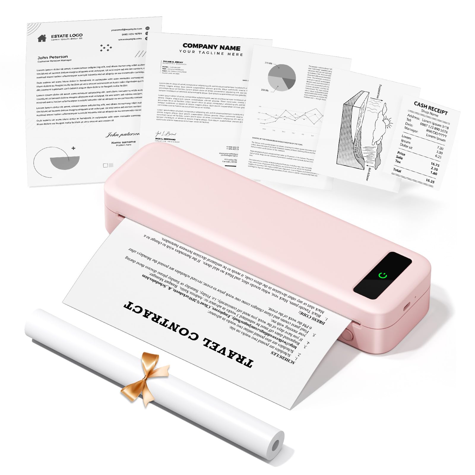 TATTMUSE Imprimante A285M Rose et 100 Feuilles de Papier Thermique A4