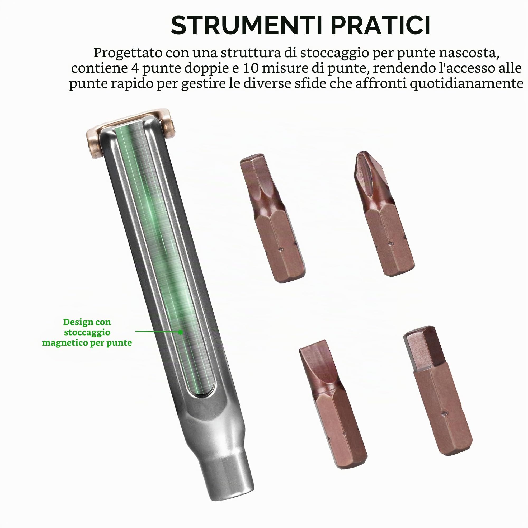 FANAUE Cacciavite tascabile piccolo EDC in titanio, kit di strumenti di riparazione magnetica di grado professionale, 10 in 1, mini cacciavite di precisione, set di attrezzi magnetici per riparazione