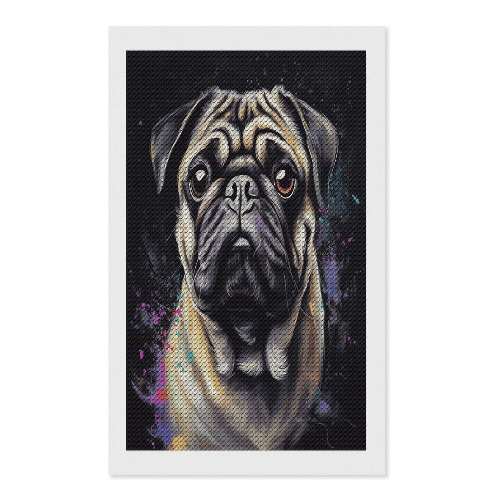 FekiLoot Portrait of Pug Diamond Painting Kits for Beginners DIY Diamond Art Kits for Adults Full Drill Round Diamond Dot Gem Art Painting Fun DIY Crafts for Home Kitchen Wall Decor Gift 12"x20"