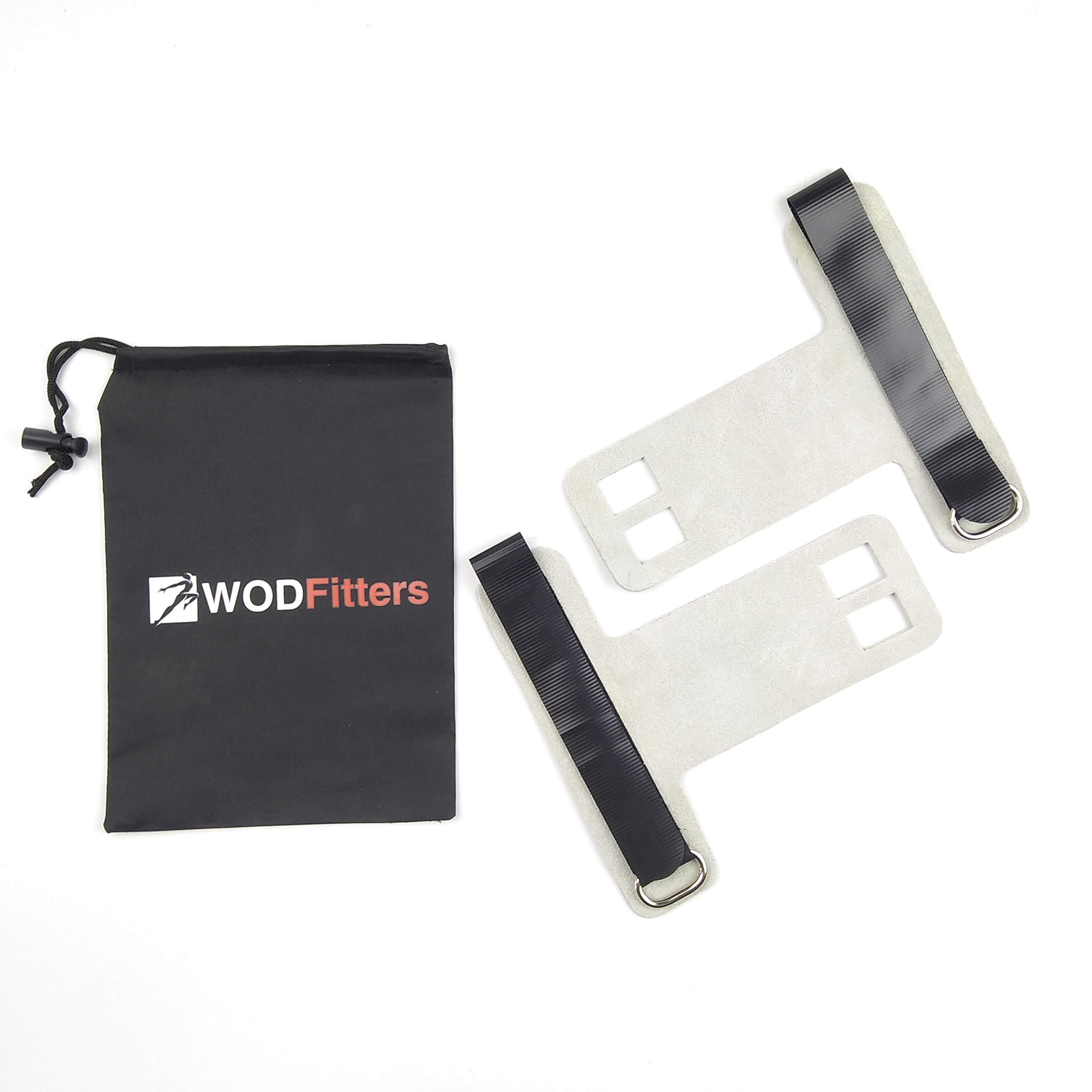WODFitters Textured Leather Hand Grips for Cross Training, Kettlebells, Powerlifting, Chin Ups, Pull Ups, WODs & Gymnastics – with Grips Storage Pouch, Extra Small