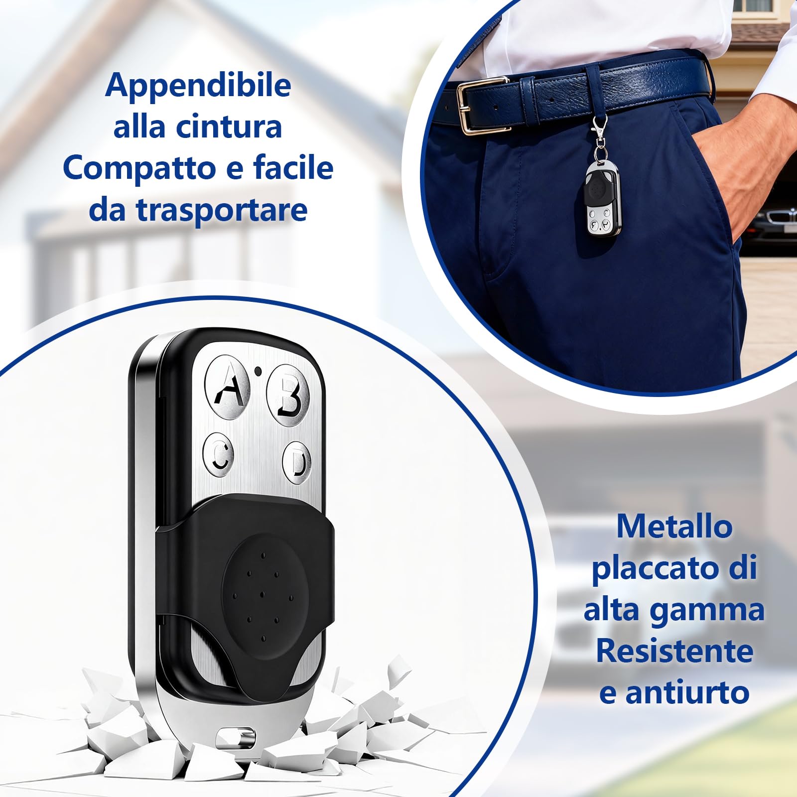 Generic Telecomando per Cancello Garage (Set da 2) compatible with Porte da Garage – Trasmettitore 433 MHz, Funzione di Clonazione, 4 Tasti Programmabili,Dwa piloty do garażu