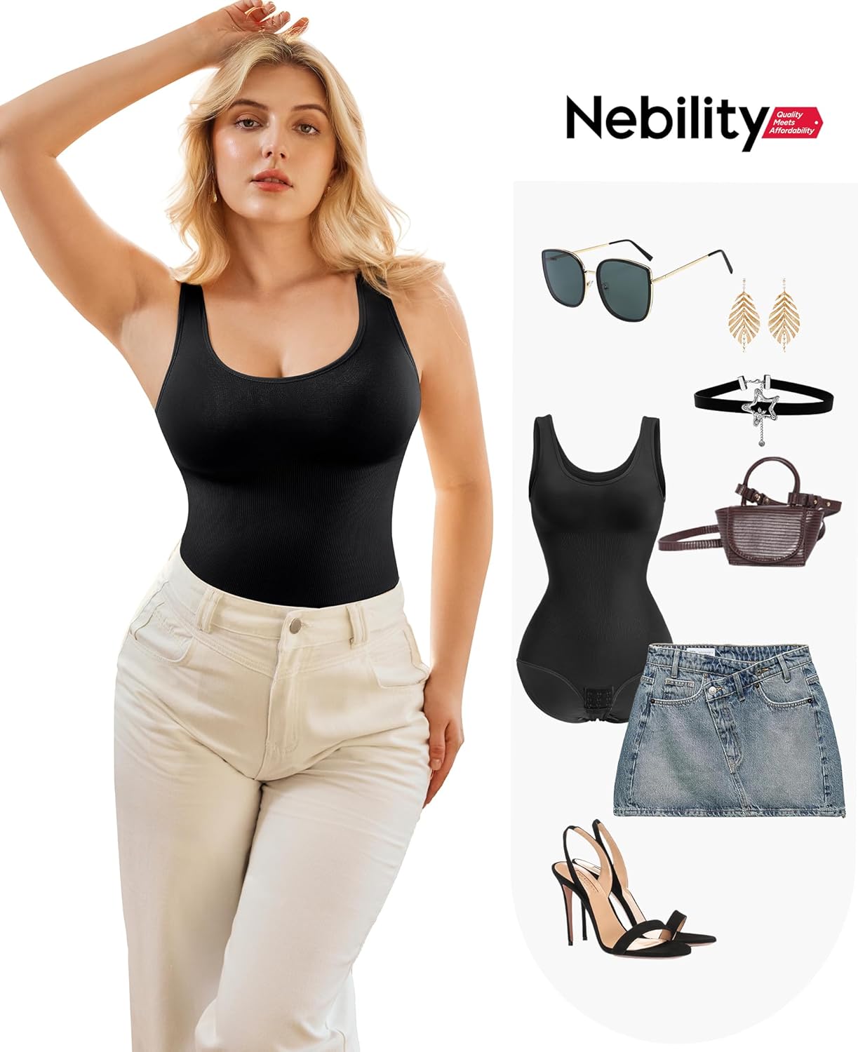 Nebility Bodysuit Shapewear for Women Tummy Control Body Shaper Faja Waist Trainer Seamless Body Suit Going Out Tops - Image 7