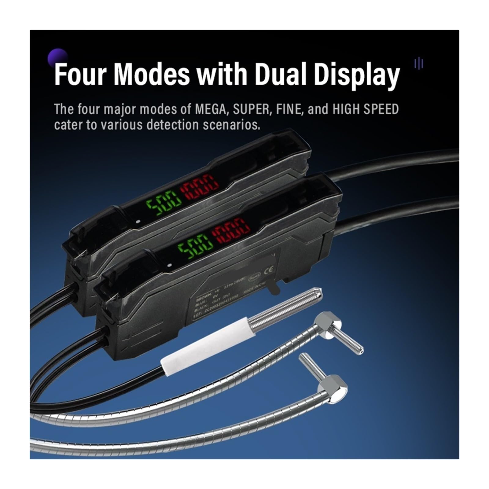 Sensor Amplificador de Fibra óptica con Pantalla Digital, Interruptor fotoeléctrico de inducción de reflexión difusa de Larga y Corta Distancia(E3HX-NA11N)