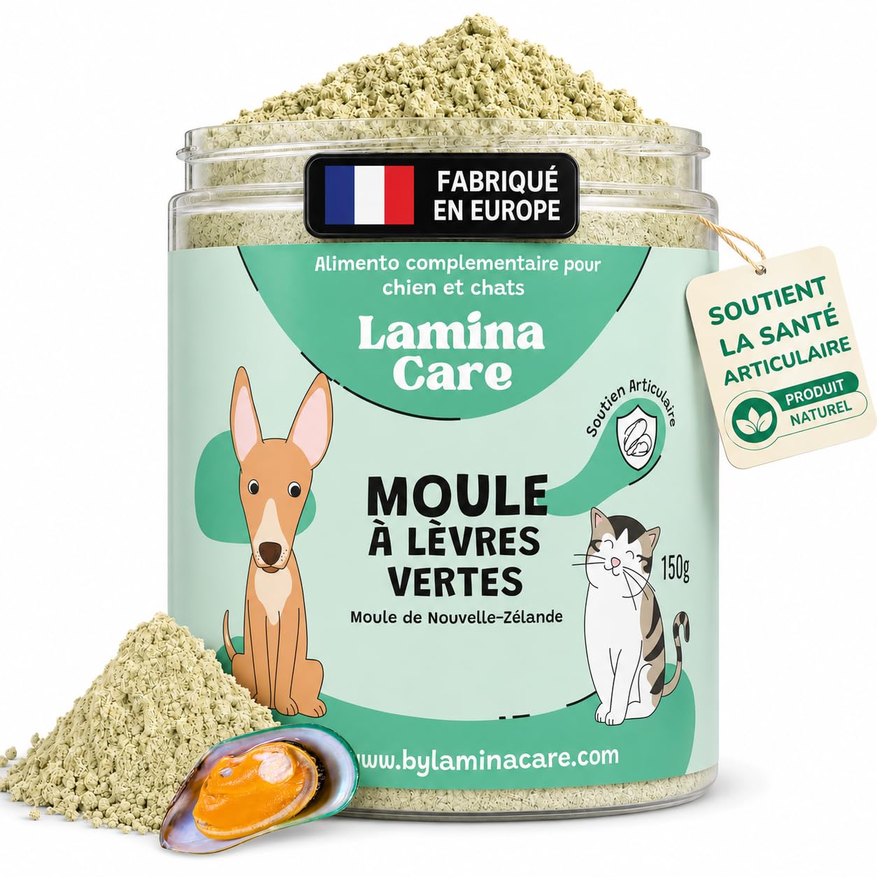 Poudre Moule Verte Chien et Chat pour Prévenir Arthrose Chien, Renforcer Articulations et Les Os avec Glucosamine et Omega 3, Complements Alimentaires Chiens pour Améliorer la Mobilité
