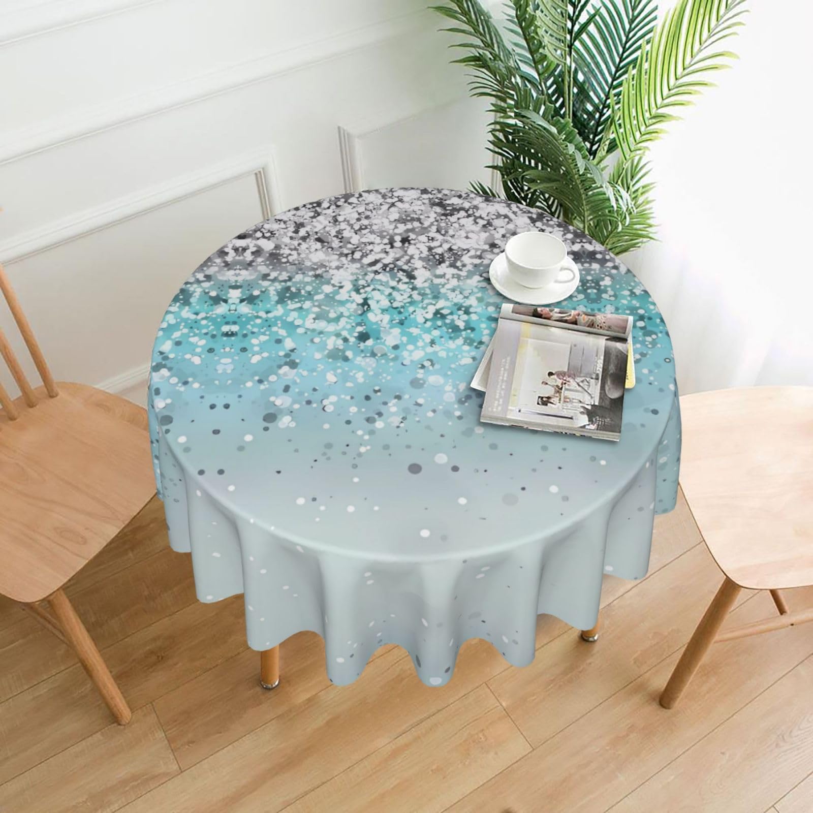 MROWYC glittered blue background Printed Practical Round Tablecloth, Durable, Suitable for Home, Restaurant, Hotel, Gathering, and Decorative Table Covers