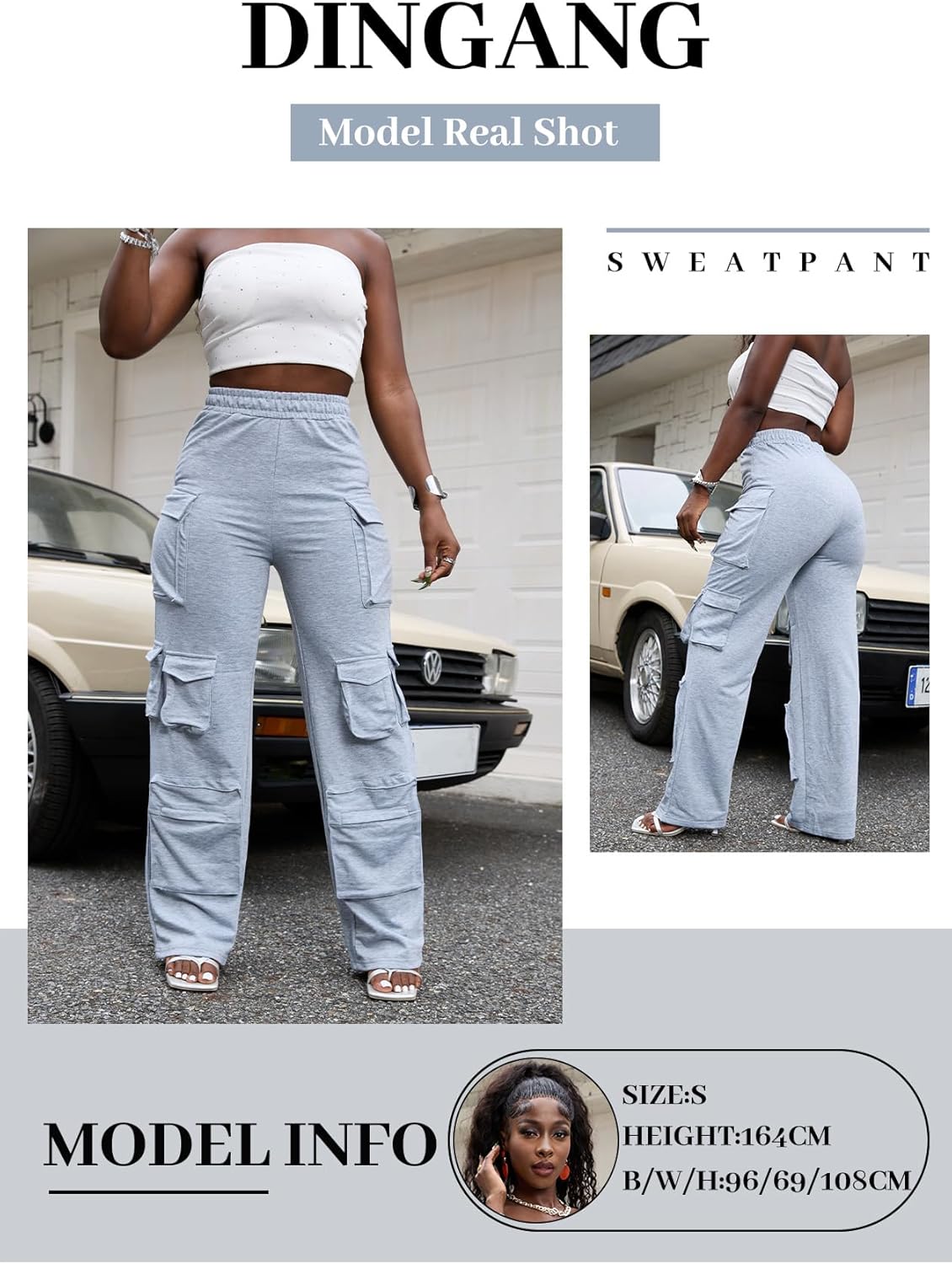 DINGANG Women Wide Leg Sweatpants Cargo High Elastic Waist Straight Leg Baggy Pant with Pockets - Image 6