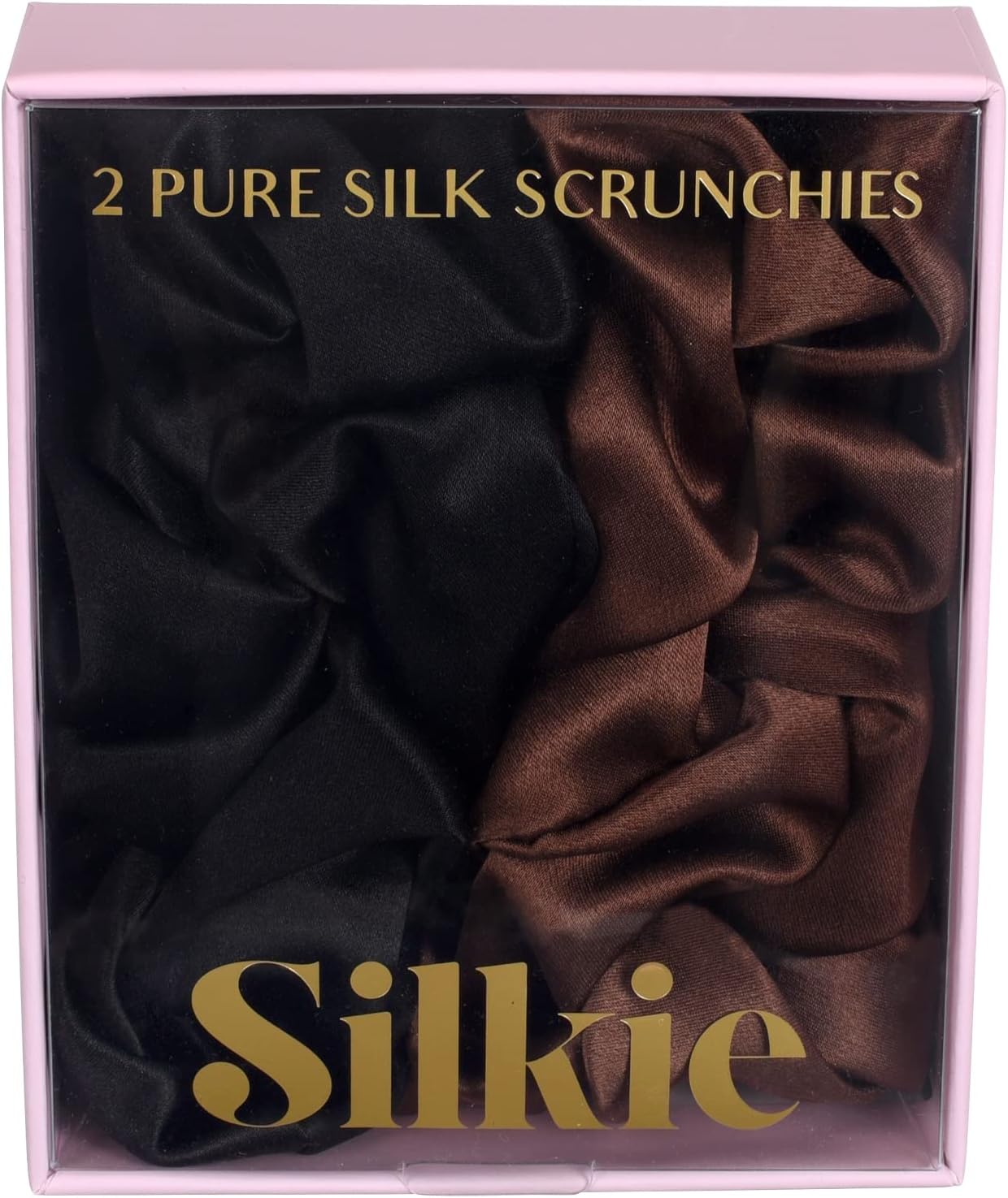 Silkiex2 Set 100% Pure Mulberry Silk Cream Coffee Black Large Oversized Scrunchies Silk Travel Pouch Hair Ties Elastics Hair Care Premium Ponytail Holder No Damage