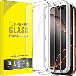 JETech Película de Vidro Temperado para iPhone 16 Pro Max 6,9 Polegadas, Protetor de Tela com Ferramenta de Fácil de Instalar, Amigável ao Caso, HD Transparente, Pacote com 3