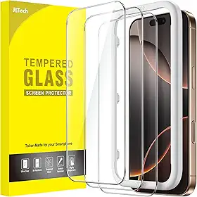 JETech Película de Vidro Temperado para iPhone 16 Pro Max 6,9 Polegadas, Protetor de Tela com Ferramenta de Fácil de Instalar, Amigável ao Caso, HD Transparente, Pacote com 3