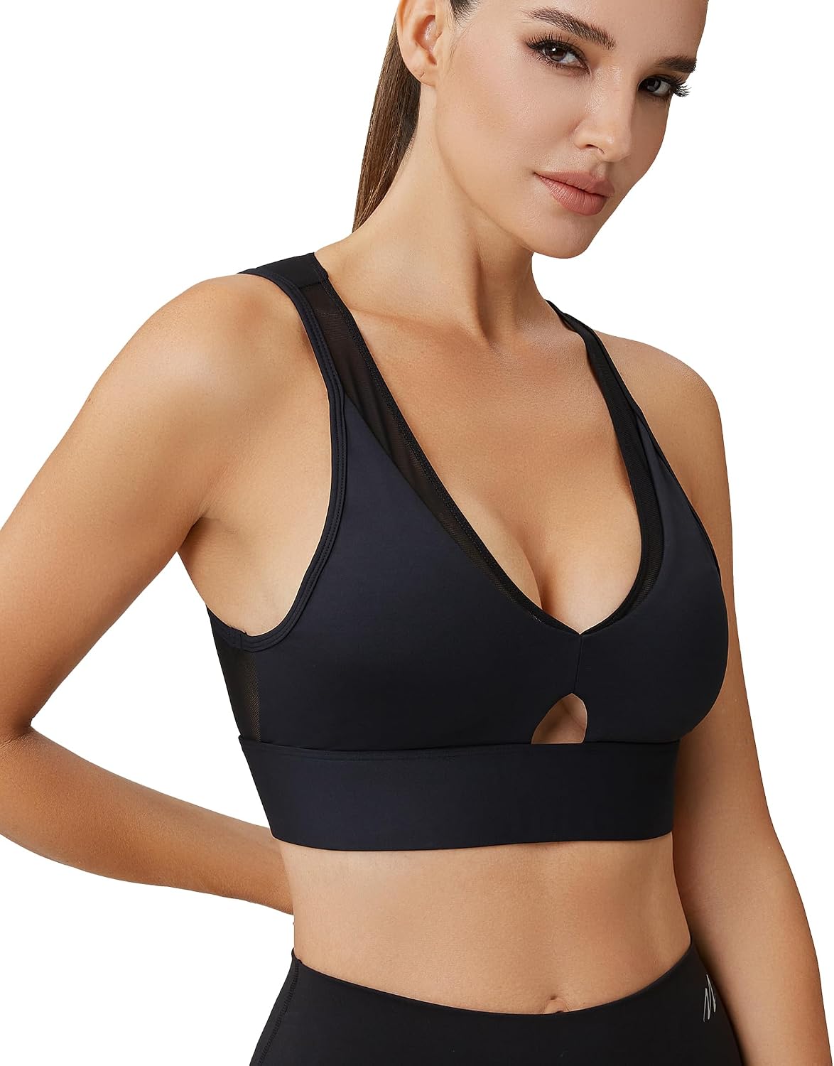 Womens Mesh Sports Bras V Neck Workout Bra Training Fitness Running Yoga Bra