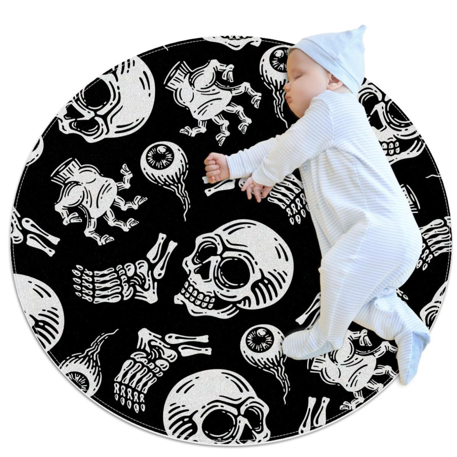 Tapis de salle de bain antidérapant rond zombie et tête de mort pour sol de chambre et salon 1m