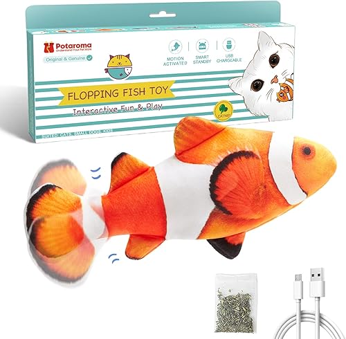 Miniatura 7 de Potaroma Juguete de pez floppy para gatos, juguete interactivo de peces flotantes, enriquecimiento de hierba gatera y enredadera, juguetes de