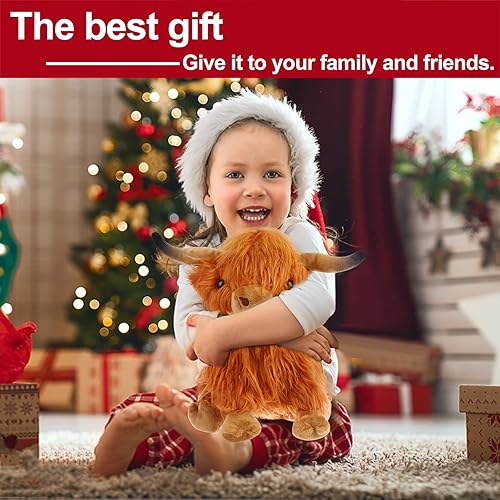 Miniatura 3 de TMEEIHNSS - Juguete de peluche de vaca de las tierras altas, peluche esponjoso de toro de las tierras altas de 10 pulgadas, muñeca de vaca suave,