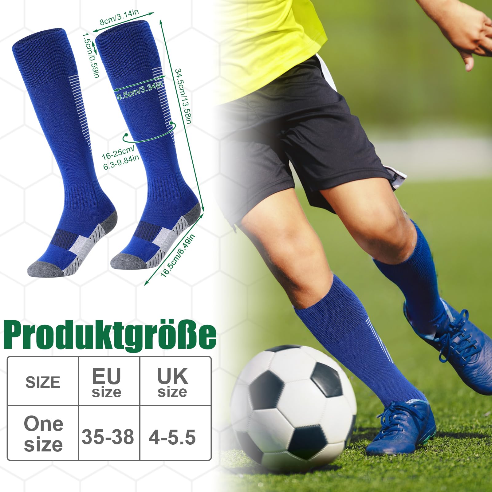 Utensilsto 4 paia di calzini da calcio per bambini 35-38, calzini sportivi lunghi da calcio, traspiranti, antiscivolo, per ragazzi e ragazze, calcio, corsa, basket, pallacanestro