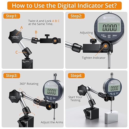 Miniatura 28 de Neoteck Indicador de dial digital y base magnética con estuche de almacenamiento de 0-1 pulgada/1.000 in, 0.0005 pulgadas/0.000 in, herramienta