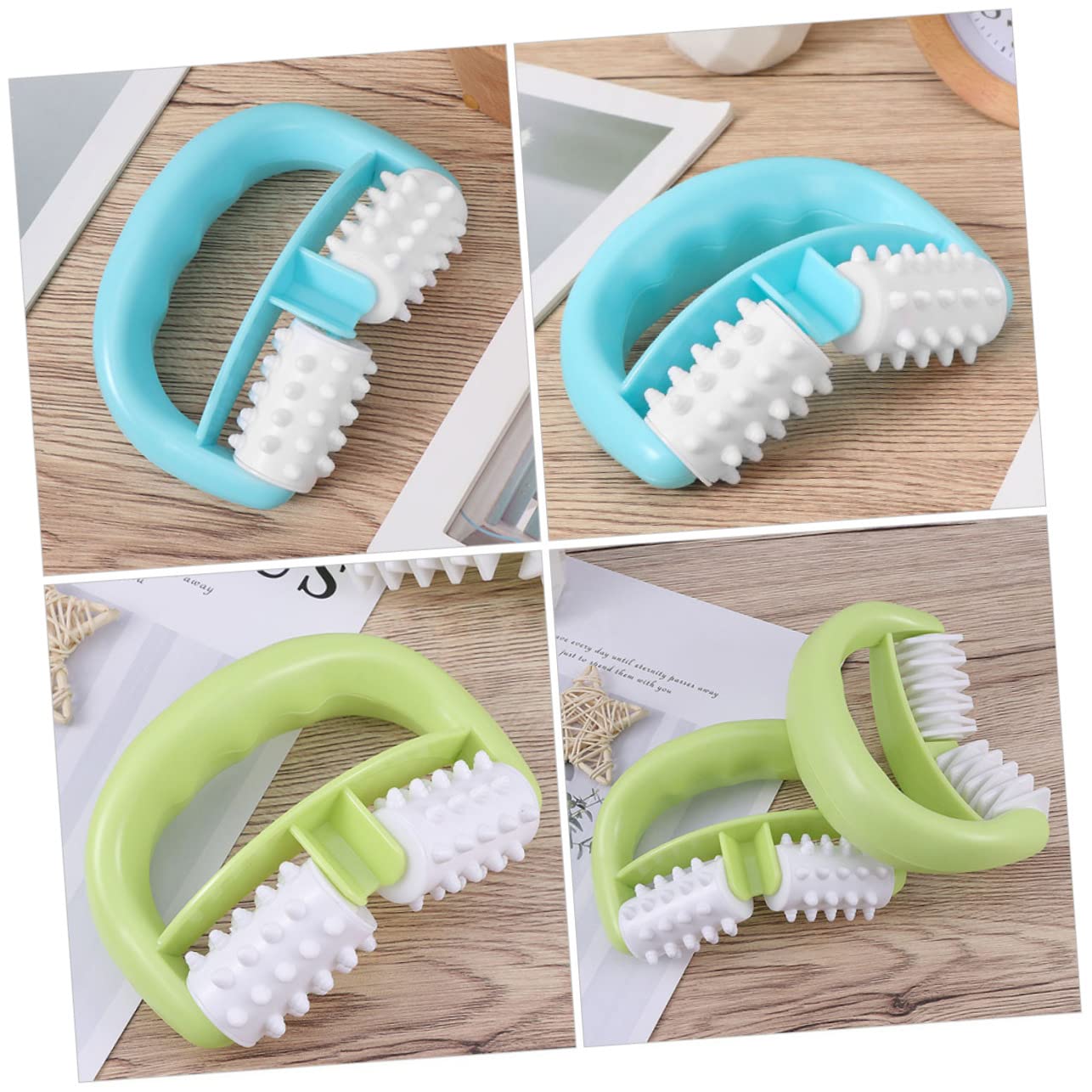 BESTYASH 2 Sätze Arm Und Beinmassage Roller Manuelle Muskelmassage Roller Für Beine Und Effektive Muskelentspannung Und Verbesserung Durchblutung Blau Grün 2 Stücke * 2