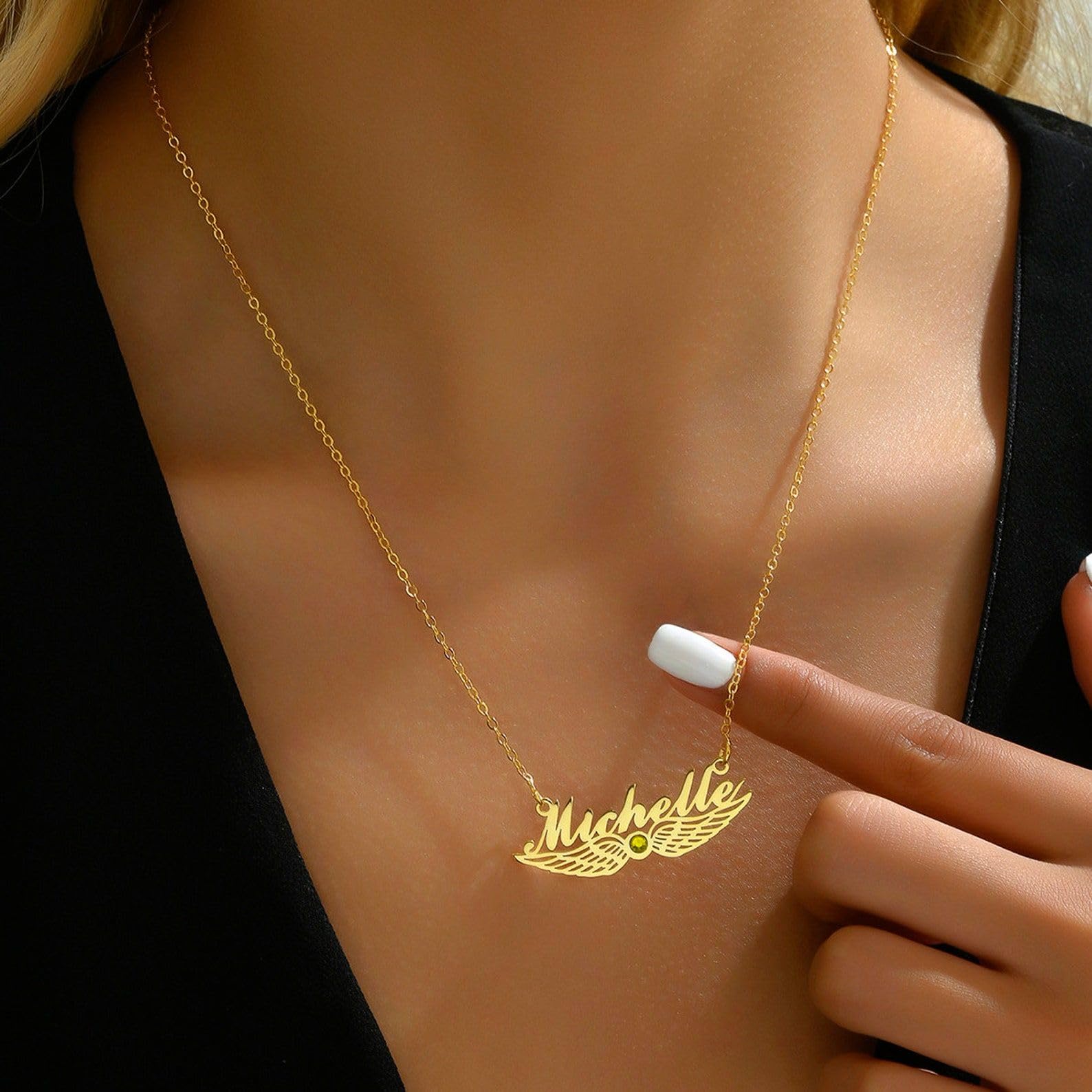 Nome dell'angelo personalizzato Collana argento sterling 925 pietra di nascita targhetta nome Collana Cuore del cuore Compleanno Festa della mamma fatta a mano personalizzato