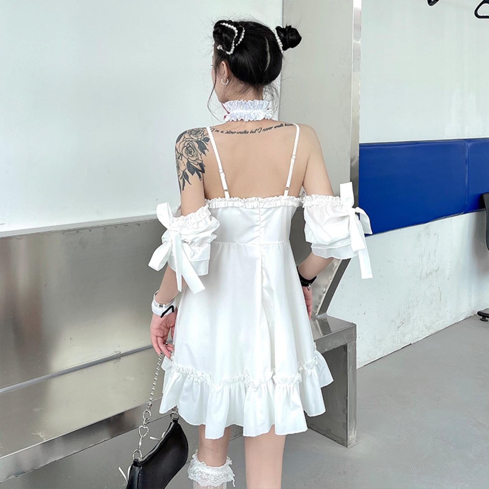sachin and babi light blue dress CABULE Cute White Lady Off Shoulder Bow Backless Dresses Black Gothic  Women's A-Line Cool Ruffle Dress Korean Fashion White, M : Amazon.de:  Fashion