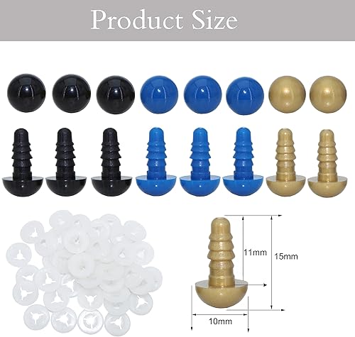 Miniatura 2 de Bestartstore 600 ojos de seguridad de plástico de 0.394 pulgadas para amigurumi, manualidades, juguetes de ganchillo y fabricación de animales de