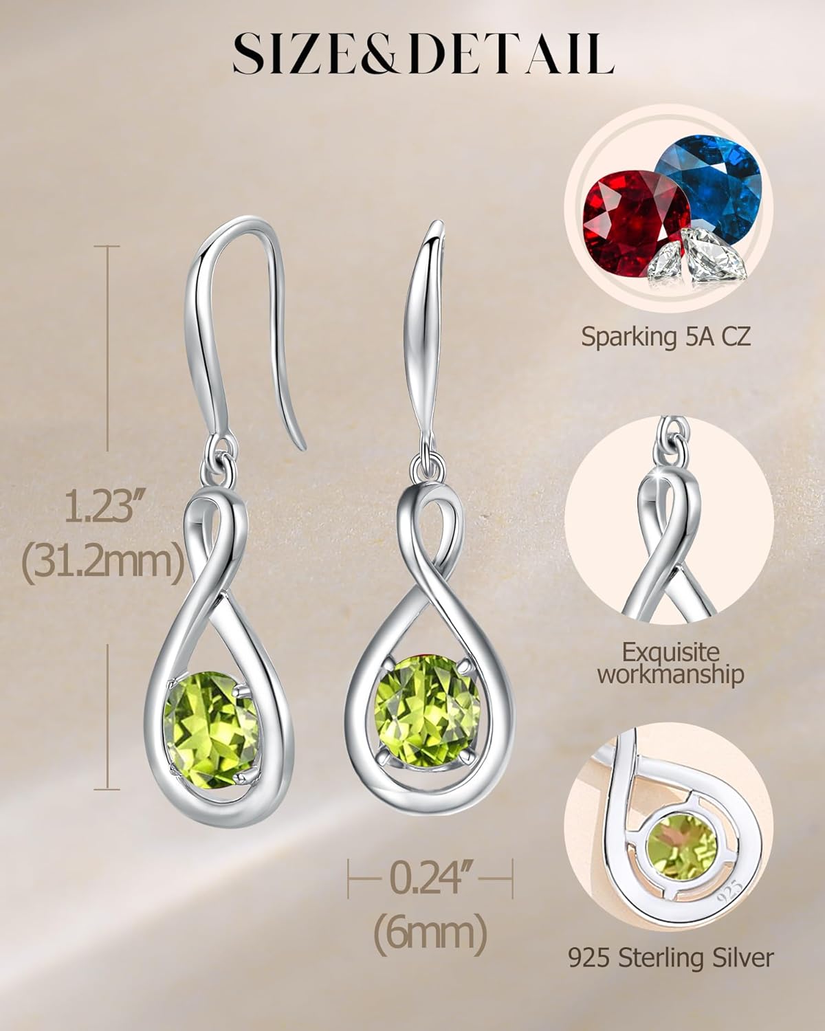 FANCIME Dangle Drop Earrings 925 Sterling Silver Dainty Infinity Round Gemstone Birthstone Jewelry Birthday Mothers Day Gifts for Her Women - Image 6