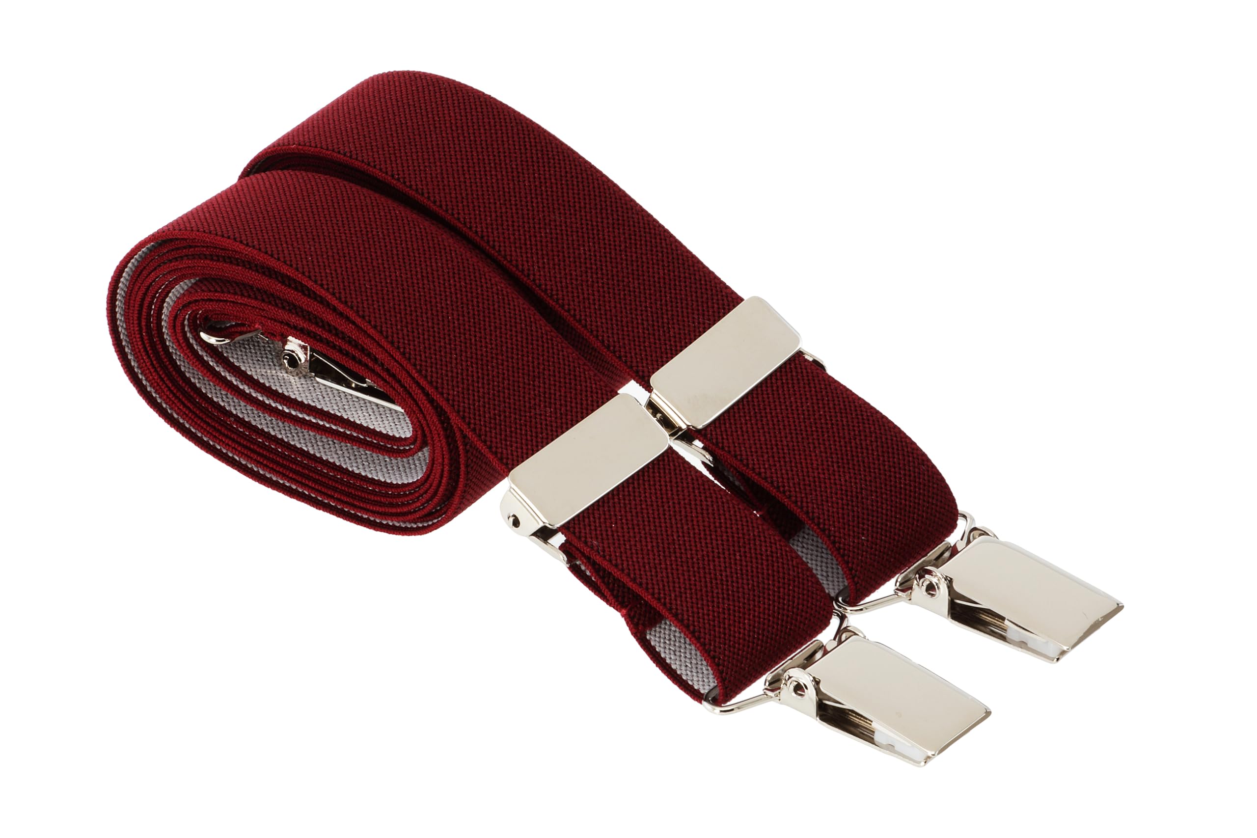 Mandittions Men's Burgundy Clip On Plain Slim Trouser Braces 25Mm With 4 Silver Clips 44 Inch