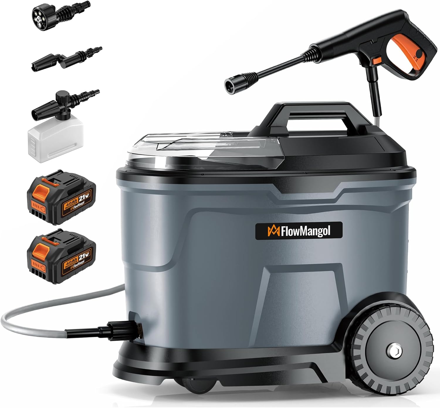 Freelander cPX4000 Portable Cordless Pressure Washer with 5 Gallon Tank & 4 Wheels, 725 PSI True Pressure, 2 x 4.0Ah Battery Power Washer for Car Washing, Outdoor Rinsing and Pet Shower