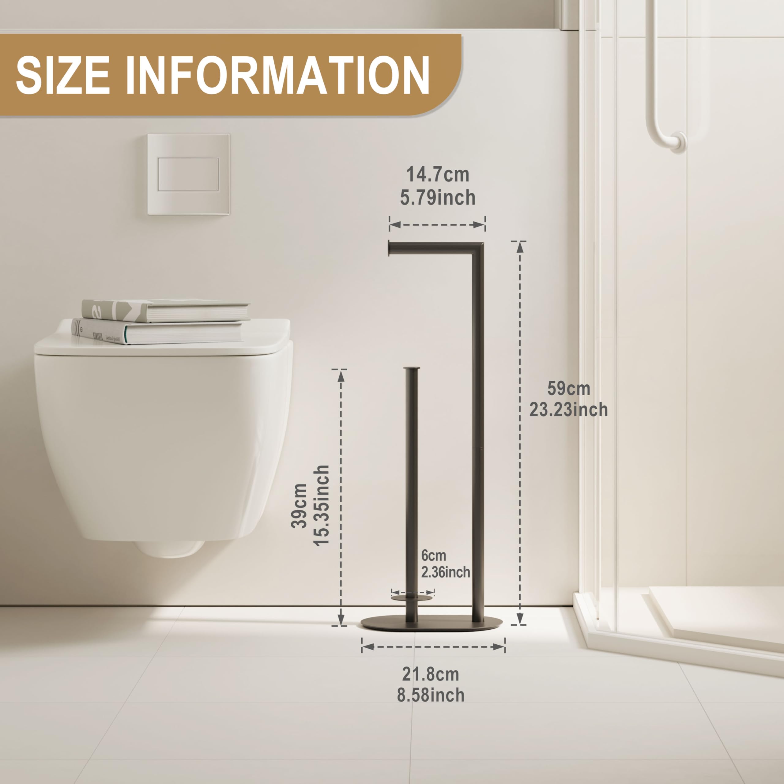 BVL Standing Toilet Paper Holder, Black, Stainless Steel Toilet Paper Holder, Standing, Toilet Paper Stand - Image 4