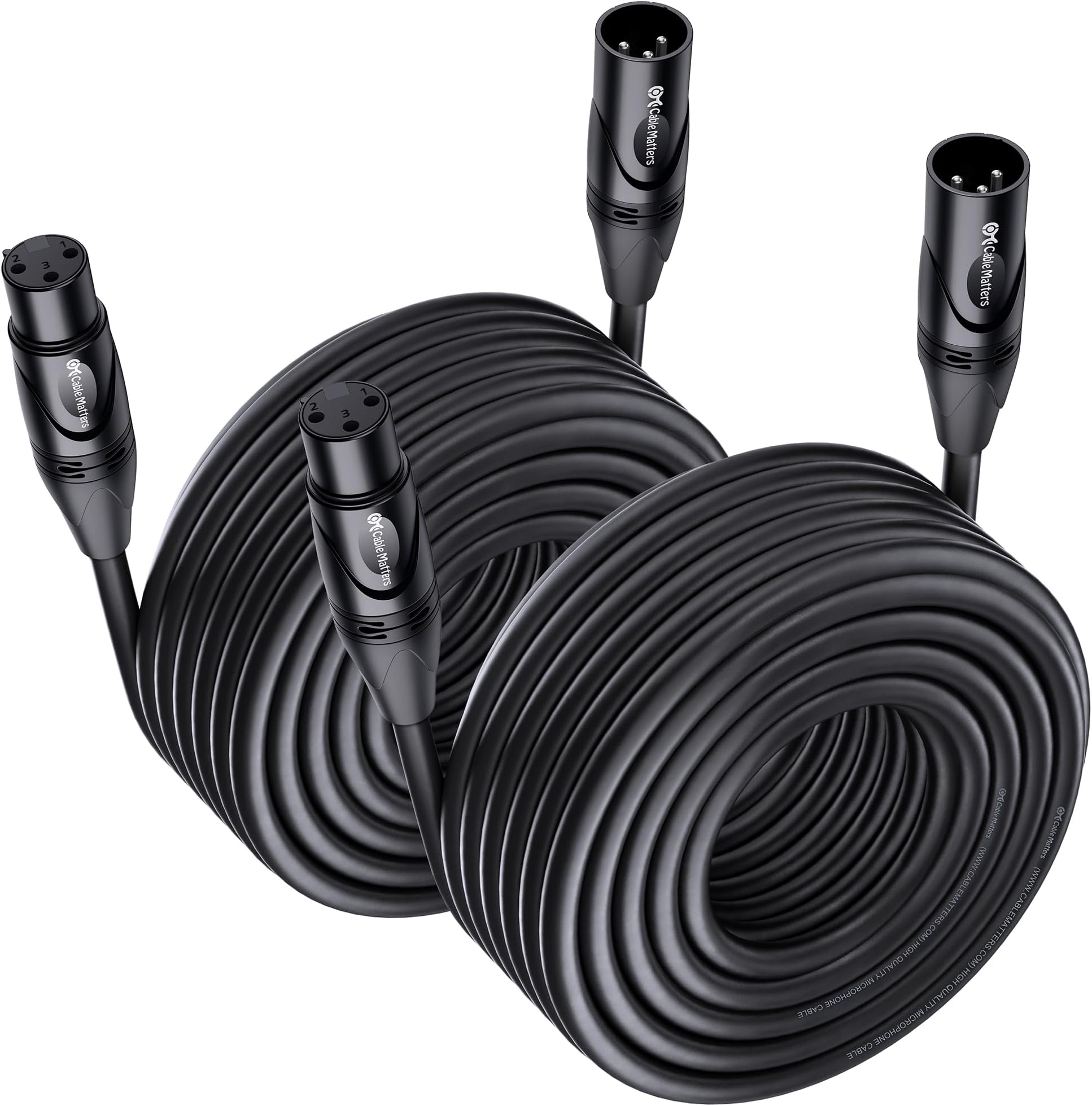 2-Pack Premium Long XLR to XLR Cables - 50ft, Male to Female Microphone Cable, Oxygen-Free Copper (OFC) Mic Cord, Black