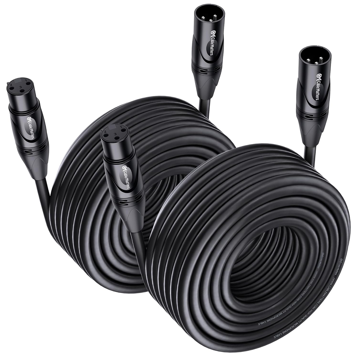 Cable Matters 2-Pack Premium Long XLR to XLR Cables - 50ft, Male to Female Microphone Cable, Oxygen-Free Copper (OFC) Mic Cord, Black