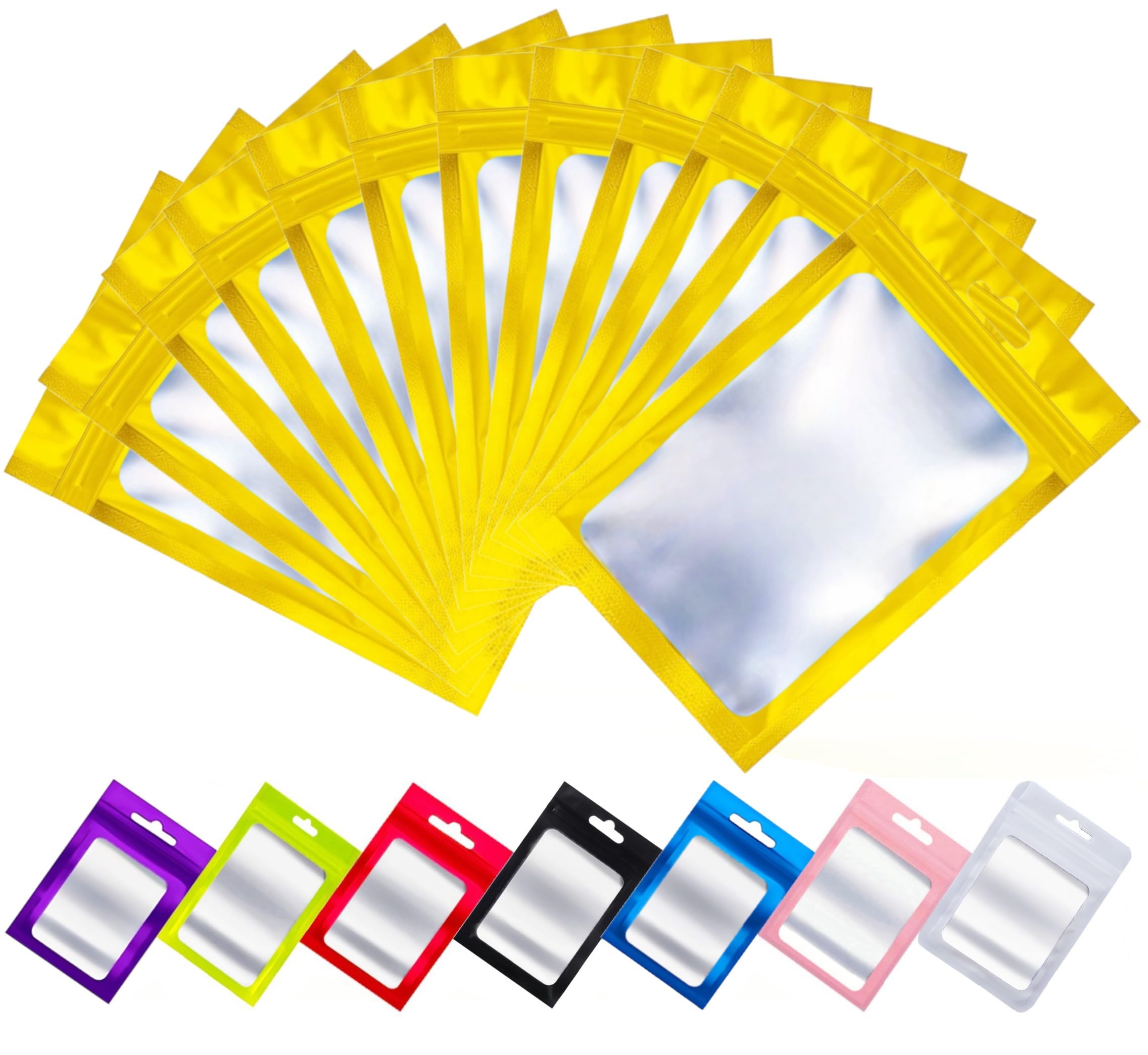 Rimiko Golden 50Pcs Small Mylar Ziplock Mylar Bags With Clear Window, Aluminum Foil Sample Bags, Resealable Pouch For Packaging And Food Storage (, 3.1"X5.1")