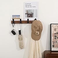Vista 3 de Coat Rack Wall Mount - 15.7 Inches Walnut Wood Coat Hooks Coat Rack Wall Mount with 4 Hooks Black Aluminum Coat Hooks for Hanging Coat Hat Bag Hat