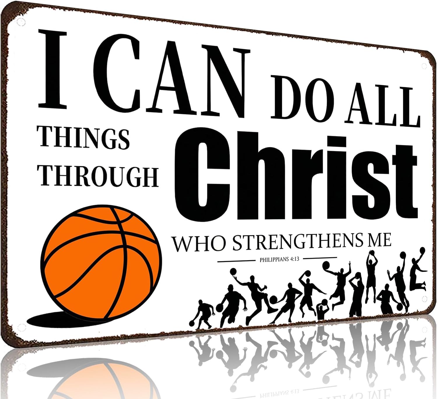 Funnysign Basketball Gifts I Can Do All Things Through Christ Philippians 4:13 Inspirational Bible Verse Tin Sign for Boys Room Man Cave Bedroom Living Room Decor 8 x 12 Inches (Basketball)