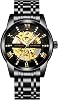 Mens Watch Luxury Classic Stainless Steel Mechanical Watch Skeleton Business Casual Waterproof Multi-Function Quartz, 01.black, Bracelet Type