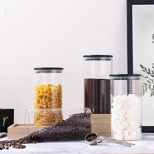 Miniatura 8 de ZOMUIA Contenedores de café de vidrio herméticos para almacenamiento de granos de café con estante, 3 unidades de 44 onzas, organizador de estación