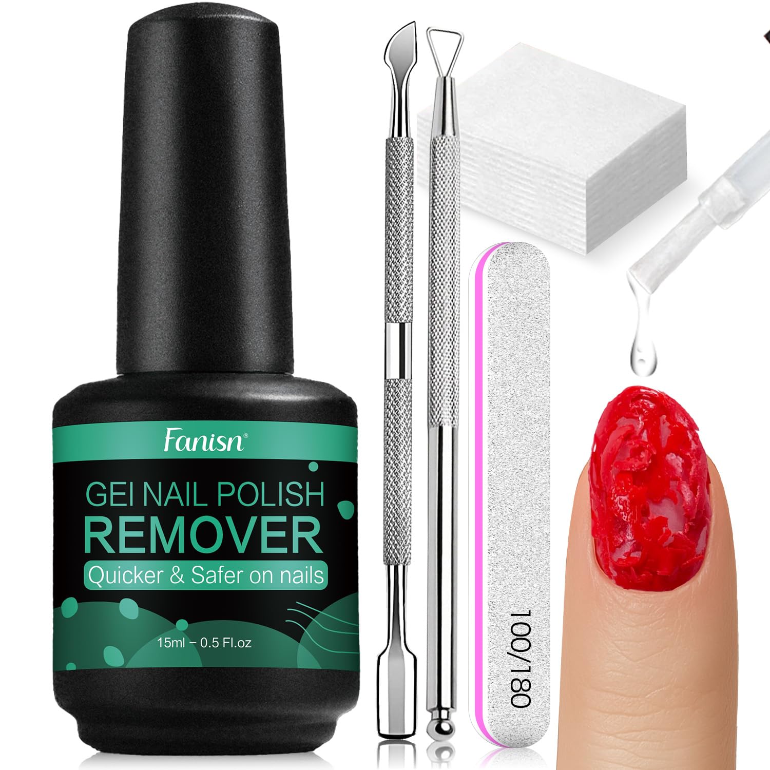 Gel Nail Polish Remover Kit with Nail File & Tools for Home Use,2-5 Minute Quick Removal, No Soak or Foil Needed, No Acetone for Home DIY, Safe for Natural Nails