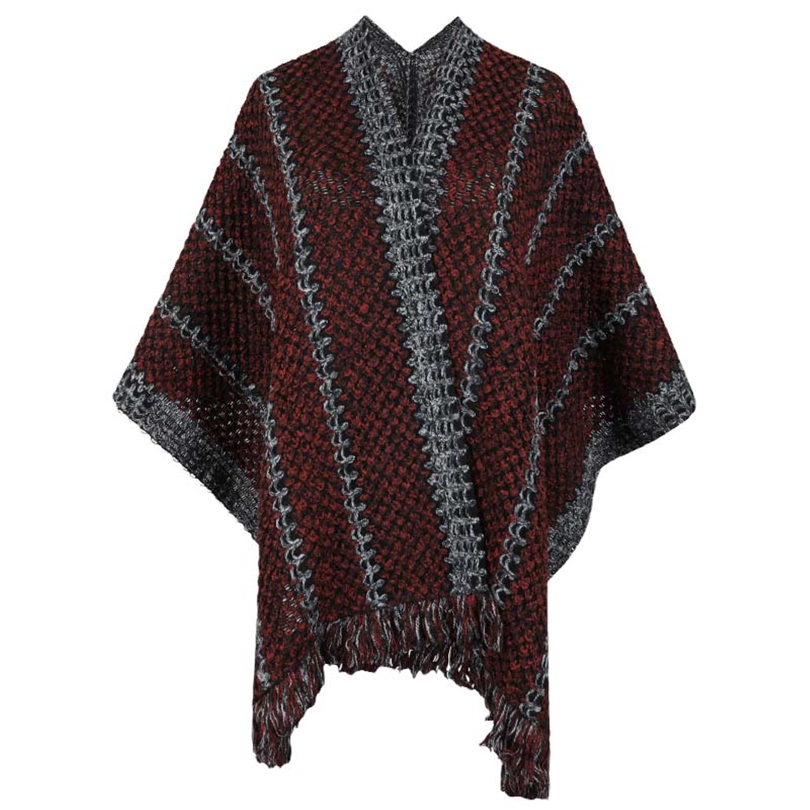 Capa de entretiempo estilo poncho con flecos y estampado patchwork vintage 7
